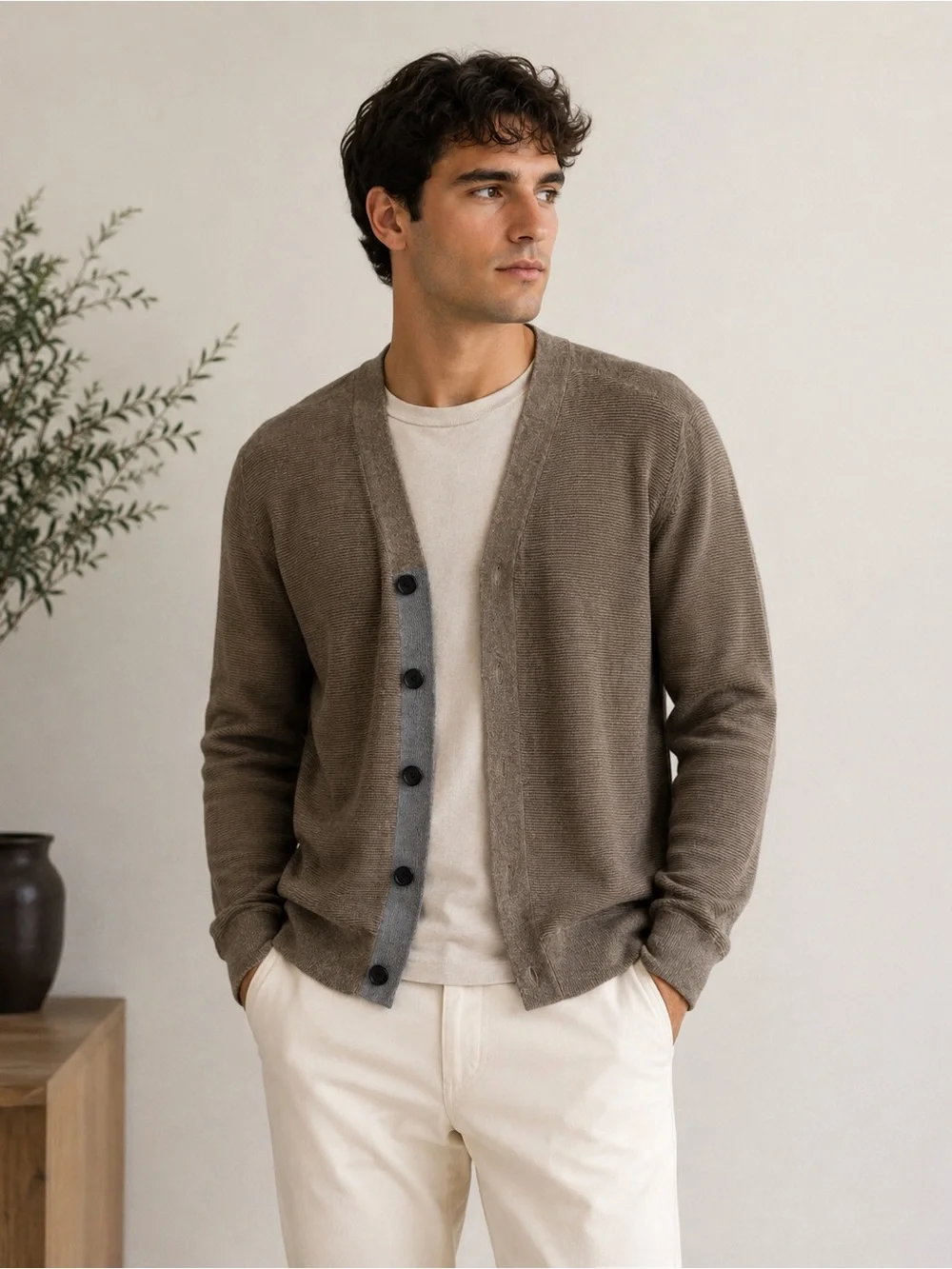 Banana Republic Men’s Cotton Cardigan Sweater Brown Size Medium